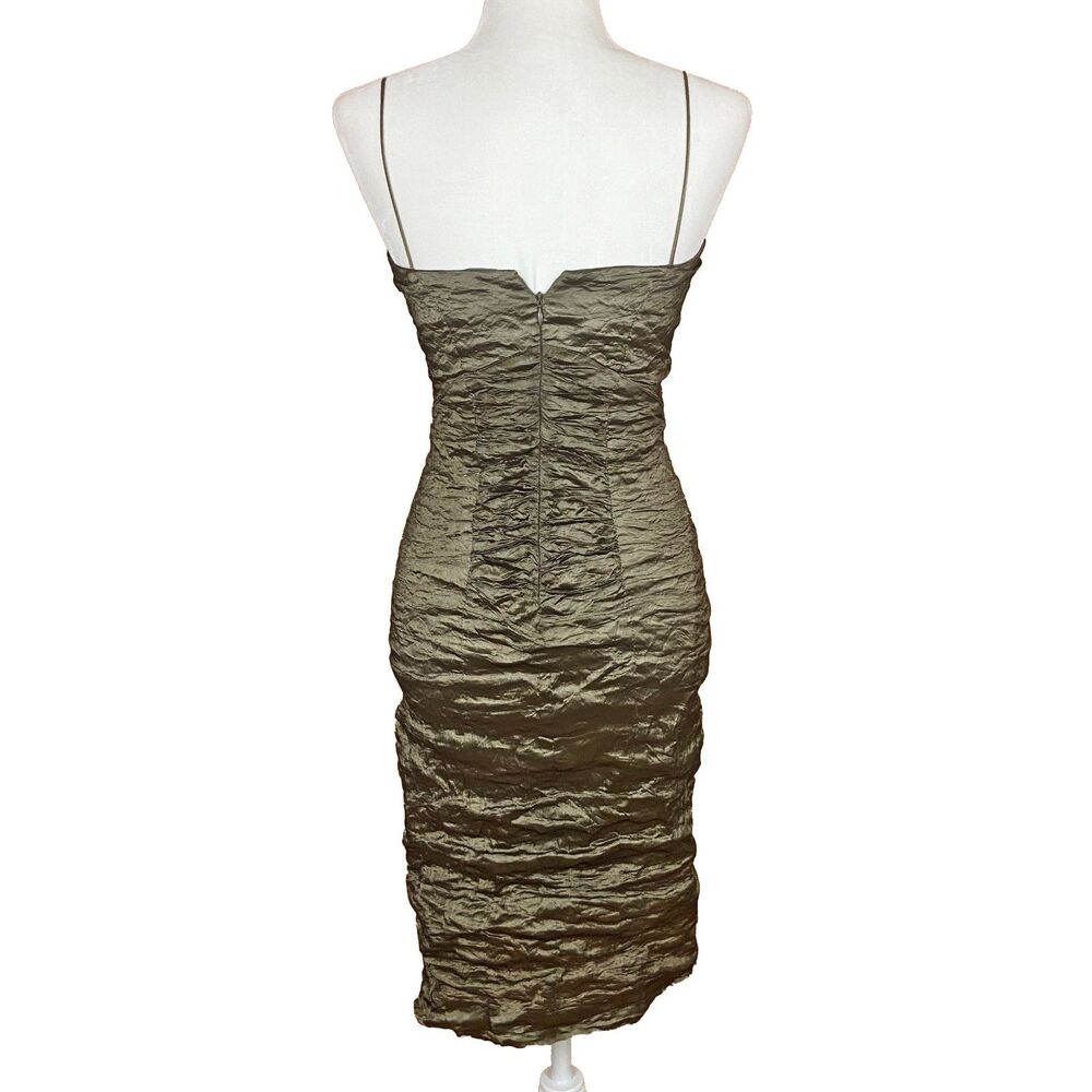 Nicole Miller Collection Ruched Cocktail Dress Size 6 Green Metallic Sleeveless - Picture 4 of 8
